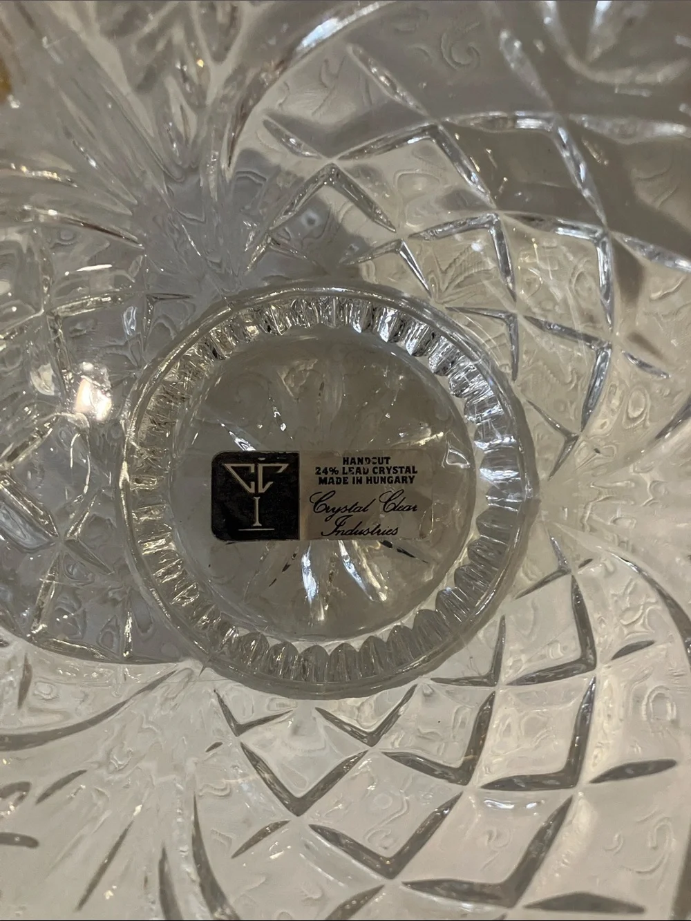 Clear Cut Glass Decorative Bowl with Gold Accents